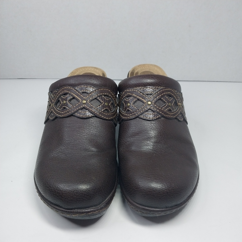 Croft & Barrow Ortholite Damebrown Sz 7 M Faux Leather Brown Slip on Clog Shoes - Picture 2 of 12